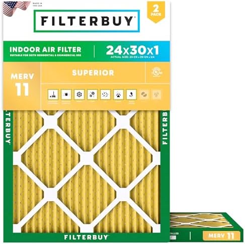 Filterbuy 24x30x1 Air Filter MERV 11 Pet & Allergy Defense (2-Pack) by Filterbuy