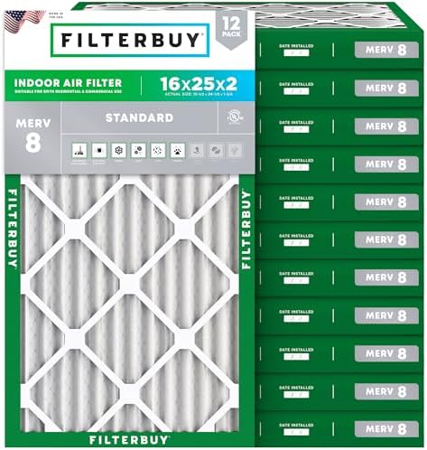 Filterbuy 16x25x2 Air Filter MERV 8 Dust & Allergy Defense (12-Pack) by Filterbuy
