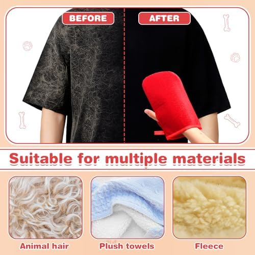4 Pcs Pet Hair Remover Glove Red Pet Fur Removal Mitt Reusable Easy Cleaning Lint Fur Dander Glove for Furniture Clothing - Image 3