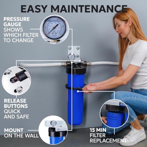 Aquaboon 20" x 4.5" Whole House Well Water Filter System with Pressure Release (1" Port) | Certified | Compatible with Pentek 150233, 150235, Geekpure BB- 20B - Image 4