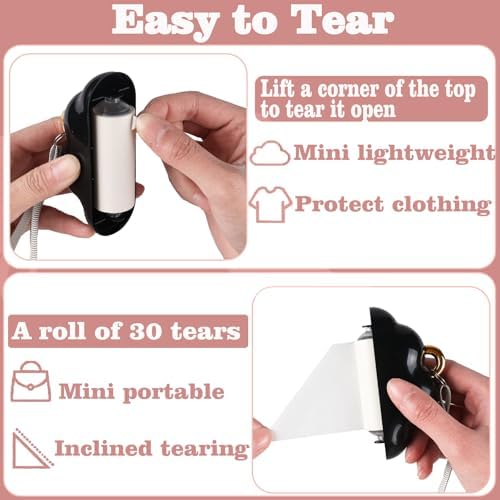 Mini Travel Size Reusable Lint Roller for Clothes & Pets, 150 Refillable Sheets (Black) - Image 3