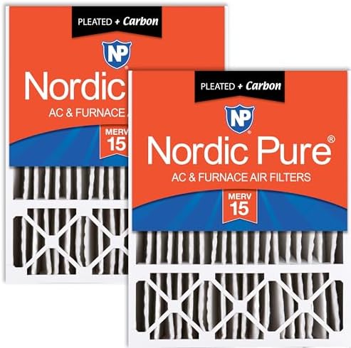 Nordic Pure 20x25x5 Pleated MERV 15 Plus Carbon Air Filters 2 Pack by NordicPure