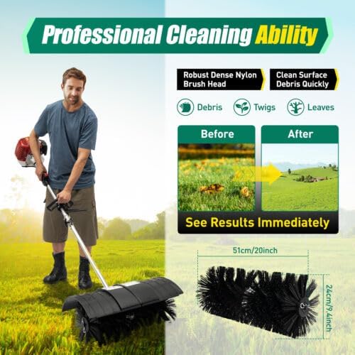 Bepritm 52CC Gas Power Broom, 1.25kw Grass Handheld Sweeper Power Broom, 2-Stroke Lawn Sweepers Gasoline Powers Brooms with a Blower Artificial Turf Lawns Driveway Cleaning Tool