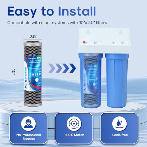 ICEPURE 5 Micron 10" x 2.5" Whole House Upgraded Coconut Shell Activated Water Filter Lead Remove Filter Cartridge Replacement for WFPFC8002, SCWH-5, WHCF-WHWC, FXWTC, CTO10-CQB, RO Unit, 3PACK - Image 6