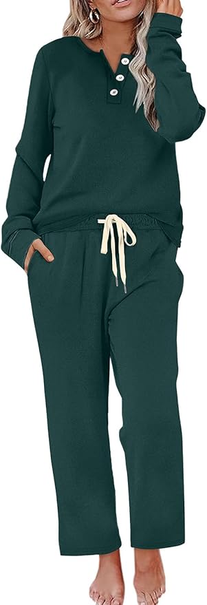 WIHOLL Lounge Sets for Women Two Piece Outfits Button Down Sweatsuit Sweatpant with Pockets Fall Fashion 2025