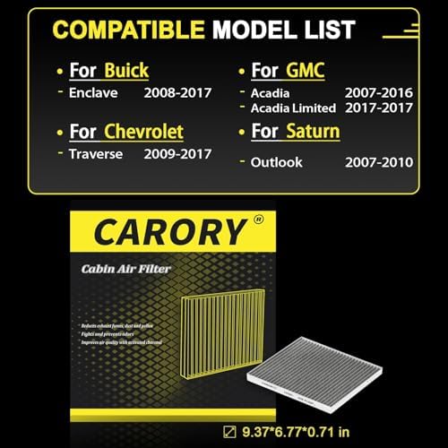CARORY Cabin Air Filter w/Activated Carbon for 2008-2017 Buick Enclave, 2009-2017 Chevy Traverse, 2007-2016 GMC Acadia, 2017 GMC Acadia Limited, 2007-2010 Saturn Outlook, CF11663, 20958479, CF663 - Image 3