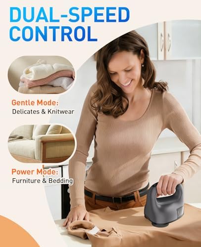 Fabric Shaver with Dual Head, 2X Faster Lint Remover for Clothes, 6-Leaf Blades, 2-Speed Electric Sweater Defuzzer with LED Display for Furniture & Clothing - Image 5