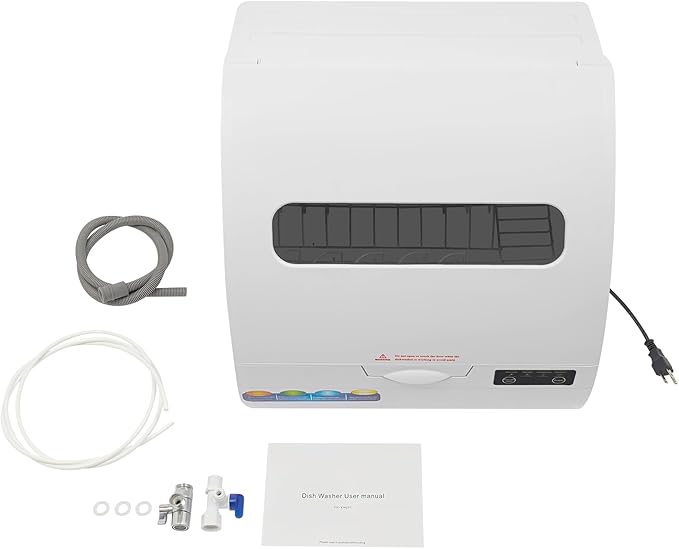 Portable Countertop Dishwasher, 1200W Mini Dishwasher W/Build-in 6L Tank & 4 Wash Modes, Tabletop Small Dish Washer W/Tempered Glass Window & 360° Dual Spray for Apartments & RVs