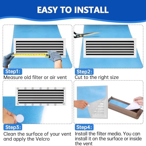 Air Vent Filters 12"x90",2Roll Cut to Fit Air Filter(up to 120 filters),MERV 8 Triple Filtration Electrostatic Filter Material for AC,HVAC Furnace,Mobile Home-Includes 48 Adhesive Hook Tape - Image 6