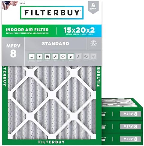 Filterbuy 15x20x2 Air Filter MERV 8 Dust & Allergy Defense (4-Pack) by Filterbuy