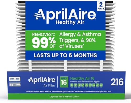 AprilAire 216 Replacement Filter for AprilAire Whole House Air Purifiers - MERV 16, Allergy, Asthma, & Virus, 20x25x4 Air Filter (Pack of 2) by AprilAire