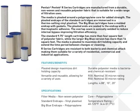 Pentair Pentek R30-BB Big Blue Pleated Polyester Sediment Water Filter, 10" x 4.5", 30 Micron, Whole House Reusable Cartridge - Image 2