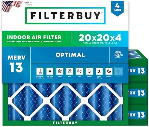 Filterbuy 20x20x4 Air Filter MERV 13 Smoke & Allergy Defense (4-Pack) by Filterbuy