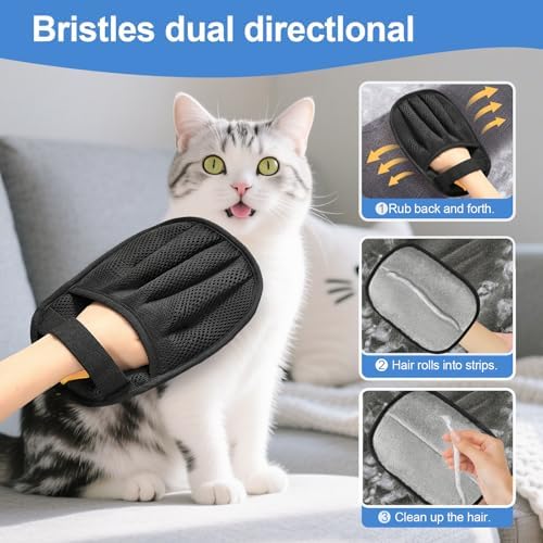 2Pcs Pet Hair Removal Gloves Cat & Dog, Electrostatic Reusable Remover Tool | Upgraded washable 5-finger pet hair remover works for laundry, couch, carpet & car seat, easily removes dog and cat fur. - Image 3