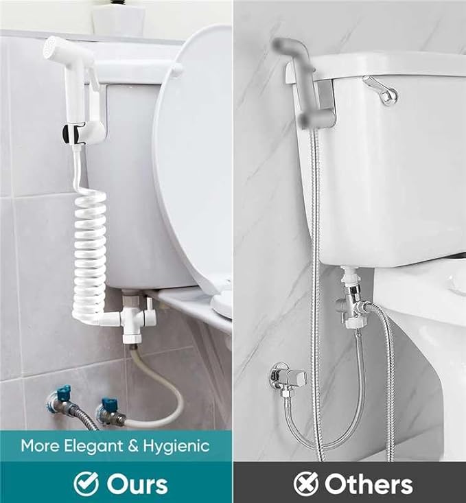 Handheld Bidet Sprayer Kit for Toilet, for Feminine Wash, Bidet Faucet Cloth Diaper, Baby Wash, Pet Wash or Toilet Cleaning, with Spring Type Bidet Hose (White)
