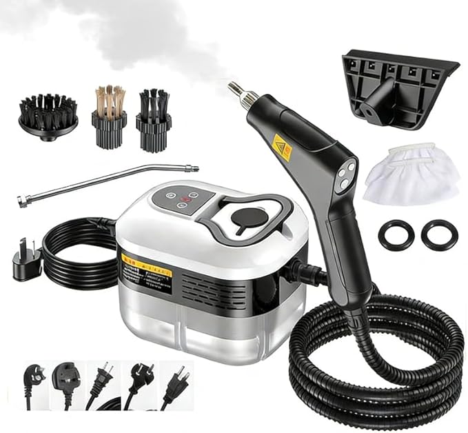 Handheld Steam Cleaner: 2500W High Temperature Pressurized Steamer with 6 Adjustable Levels - Portable Multi-Surface Steam Cleaning Machine for Kitchen, Bathroom, Furniture, Car, Windows (White)