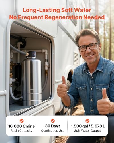VEVOR RV Water Softener, 16,000 Grain, Portable Water Softener with NPT 3/4" Fittings, Food-Grade Resin, Stainless Steel, Quick Connect, for RVs, Trailers, Boats, Mobile Car Washing, Pressure Washing - Image 4