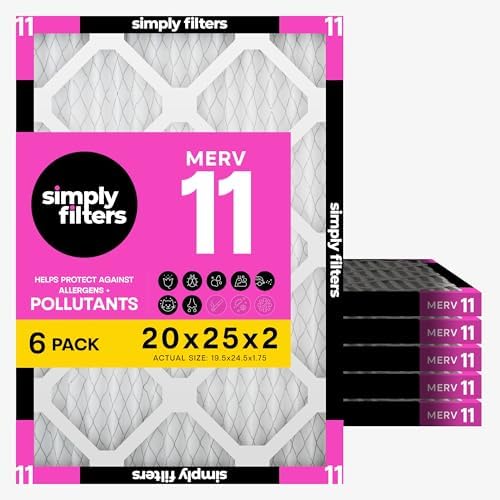 Simply 20x25x2 Air Filter, MERV 11, 6 Pack, Furnace Air Filter for HVAC (Actual Size: 19.5"x24.5"x1.75") DUST, Pet & Allergy Control by SimplyFilters