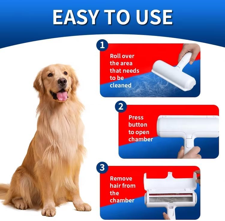 EcoPet's Pet Hair Remover ?€? Reusable Lint Roller for Cat & Dog Fur on Furniture, Clothes, Couch, Carpet, Car, Rugs & Bedding ?€? Portable Hair Removal Tool, Eco-Friendly, Upgraded Handle (White & Red) - Image 4