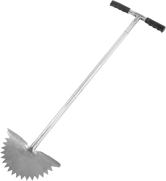 Manual Lawn Edger with Saw Tooth Blade, Half Moon Edger Lawn Tool, Stainless Steel Garden Edger with T Grip Handle for Cleaning Edges Along Sidewalks Driveways and Flower Beds