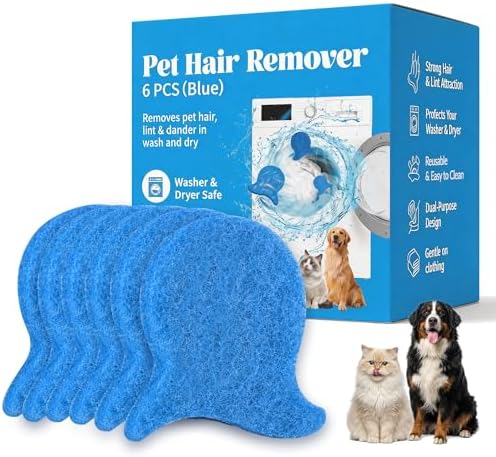 6 Pack Pet Hair Remover for Laundry, Reusable Washer & Dryer Lint Catcher for Dog & Cat Hair, Helps Reduce Fur on Clothes, Blankets, Bedding, Couch & Car Seats (Blue) by Unknown