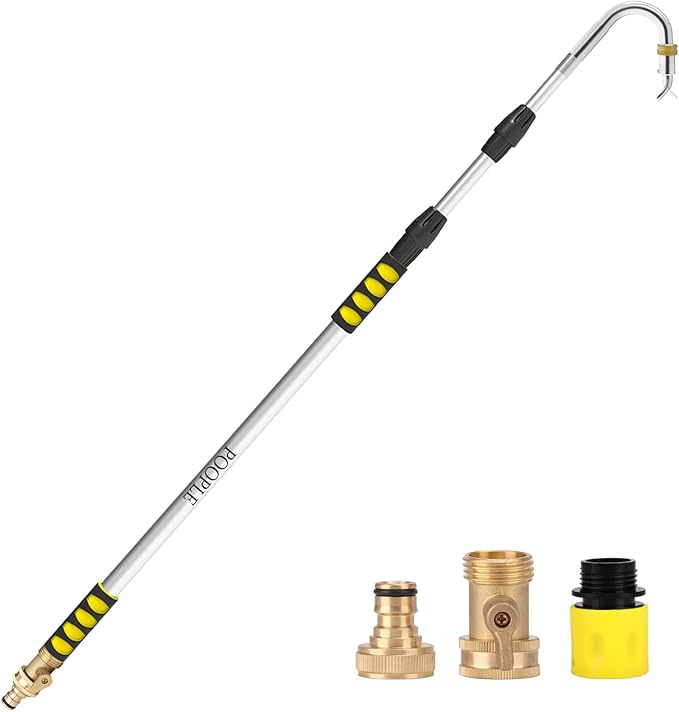 16ft (24ft Reach) Gutter Cleaning Tools from The Ground, Telescoping Rain Gutter Cleaner Tool, Gutters Cleaning Wand, Gutters Cleaning Hose Attachment & Connection Adapter