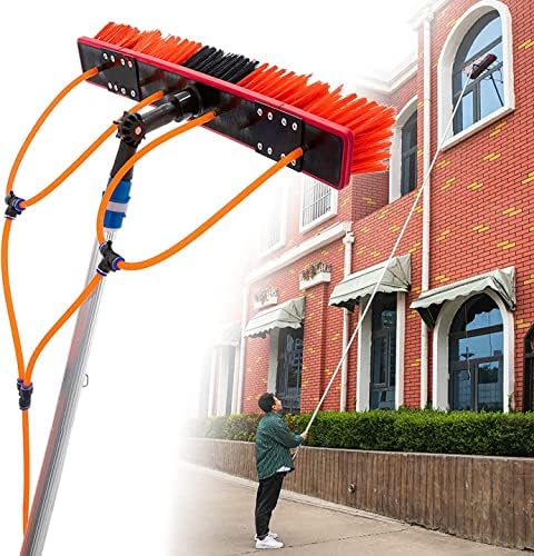 Glass Cleaning Brush Home Water Fed Telescopic Pole Kit Solar Panel Brush Rotating for Photovoltaic Panel，Extendable Window Cleaning Pole Kit with 20m Water Supply Hose and Large Brush Head