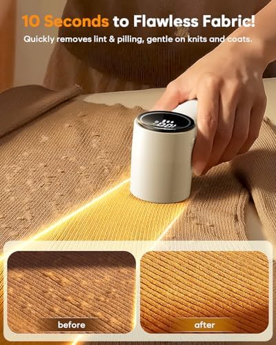 Fabric Shaver, Lint Remover Rechargeable,6-Blade Lint Remover | LCD Display & 3 Speeds, Portable for Clothes, Sweaters, Couches, Blankets, Includes 3 Replacement Blades, Pearl white - Image 2