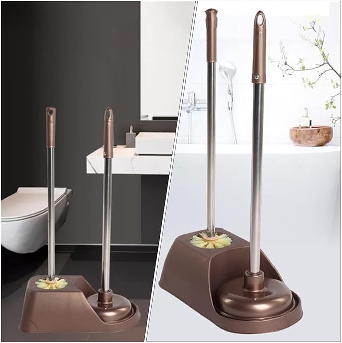 DOITOOL Toilet Brush and Plunger Set with Long Ergonomic Handle for Deep Cleaning Bathroom Toilets Non-Slip Grip Toilet Cleaning Tools for Home Maintenance 20.5 Inch Length