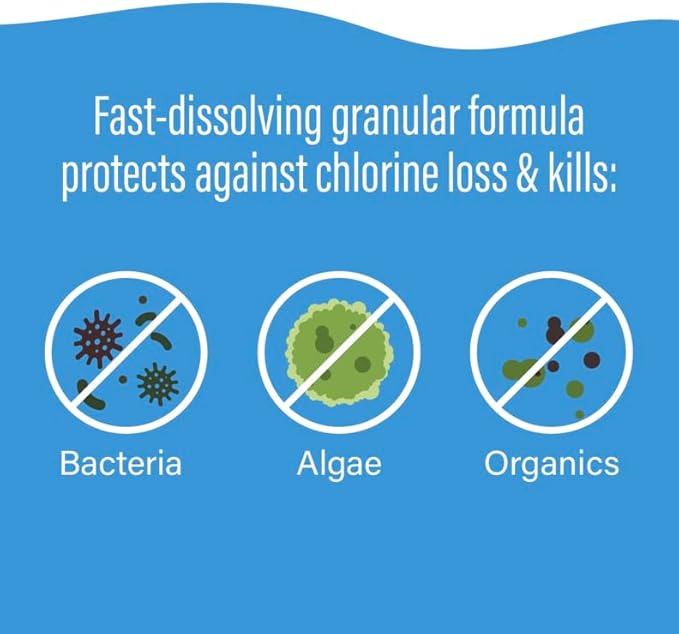 Poolife Instant Clear Cleaning Granules 5 lb – Fast-Dissolving Cal Hypo Shock – Restores Cloudy Pools in Hours – Includes 2 Scum Socks and 7-in-1 Test Strips