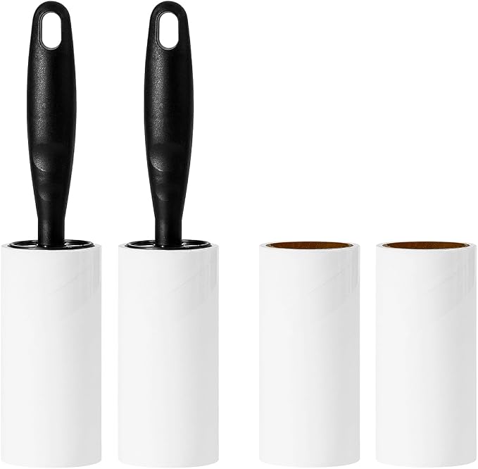 Lint Rollers for Pet Hair Extra Sticky Lint Roller for Clothes Lint Removal 4 Sticky Rolls with 2 Handles (Black/Black Handles & 4 Refills) by MINGRACE