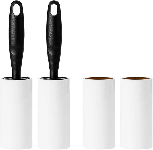 Lint Rollers for Pet Hair Extra Sticky Lint Roller for Clothes Lint Removal 4 Sticky Rolls with 2 Handles (Black/Black Handles & 4 Refills) by MINGRACE