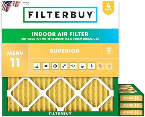 Filterbuy 24.5x24.5x1 Air Filter MERV 11 Pet & Allergy Defense (4-Pack) by Filterbuy