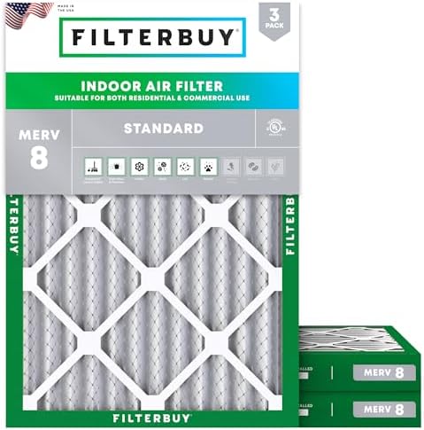 Filterbuy 18x25x2 Air Filter MERV 8 Dust & Allergy Defense (3-Pack) by Filterbuy