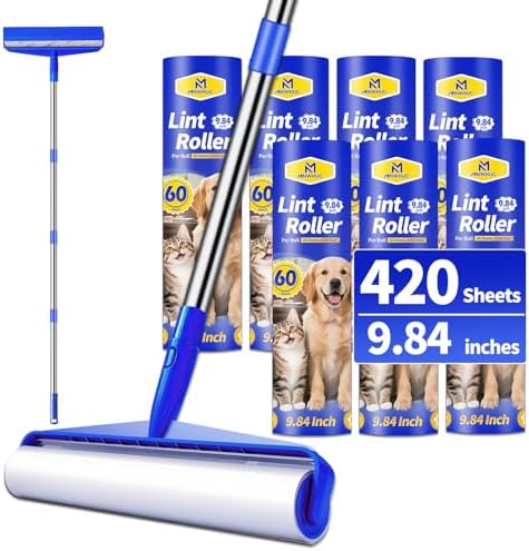 9.84" Large Extra Sticky Lint Roller, 58.3" Long Handle Lint Remover with 7 Rollers for Clothes, Cat Dog Pet Hair, Furniture, Couch, Carpet, Floor，Painted Wall Cleaner Mop Dust Cleaning by Unknown