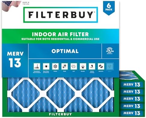 Filterbuy 25x25x1 Air Filter MERV 13 Smoke & Allergy Defense (6-Pack) by Filterbuy