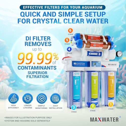 Max Water 6 Stage Reverse Osmosis Dual RODI Water Filter Replacement Kit for Aquarium -1 Micron Polypropylene Sediment, GAC, CTO Carbon, 2X Mixed Bed DI & 100 GPD RO Membrane - Image 5