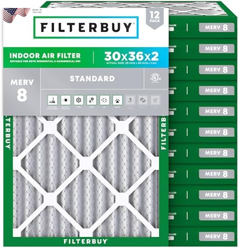 Filterbuy 30x36x2 Air Filter MERV 8 Dust & Allergy Defense (12-Pack) by Filterbuy