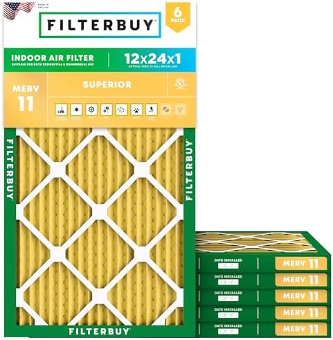 Filterbuy 12x24x1 Air Filter MERV 11 Pet & Allergy Defense (6-Pack) by Filterbuy