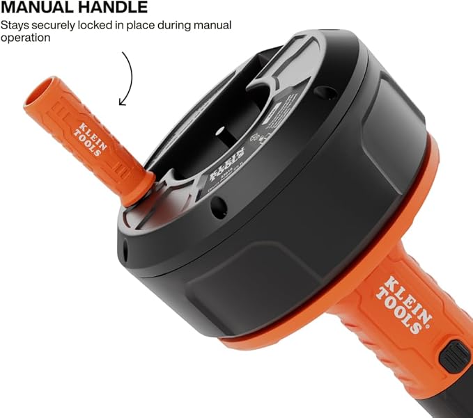 Klein Tools 53016 25-Foot Auto-Feed Drain Auger, Drum Auger, Snake Plumbing Tool, Drain Snake, Cleaner Tool, Tri-Roller System, Power Drill Compatible