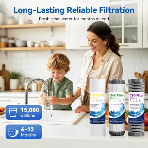 Whole House Water Filter Cartridges,9-Pack Universal 10" x 2.5" Replacement Filters 5 PP + 2 GAC + 2 CTO,Reduces Chlorine Odor, Sediment & Bad Taste,1.5-2 Year Supply for Home Water Filtration Systems - Image 2