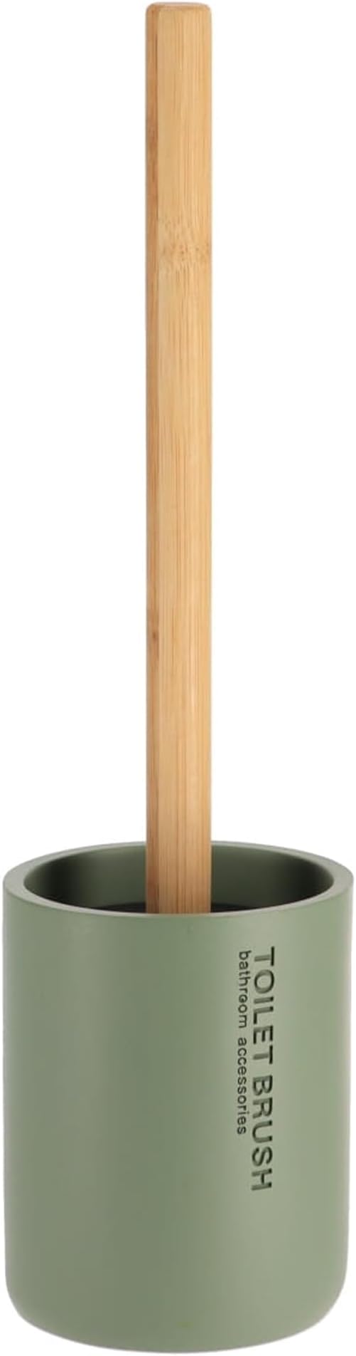 Chic Matte Green Toilet Brush Holder Set with Natural Bamboo Handle - Polyresin Bathroom Cleaning Accessory (Green, Toilet Bowl Brush Only)