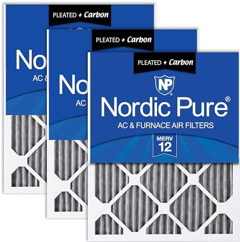 Nordic Pure 16x20x1 Pleated MERV 12 Plus Carbon Air Filters 3 Pack by NordicPure