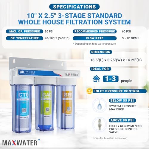 Max Water Whole House Water Filter System 3 Stage 10" x 2.5" for City Water - Image 2