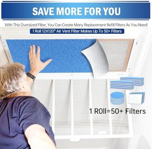 UBeesize 2 Rolls Air Vent Filters, 120" x 12" Cut to Size Air Filter, MERV 8 Triple Vent Filter Kit for Floor Registers, Grilles, Ceiling, Wall HVAC Furnace Vents, With Adhesive Hook Tape - Image 4