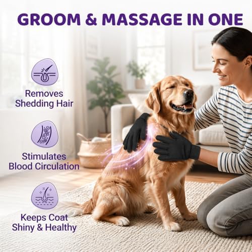 Pet Hair Remover Roller with 2 Grooming Gloves ?€? Reusable Lint Remover for Dogs and Cats (Purple) - Image 4