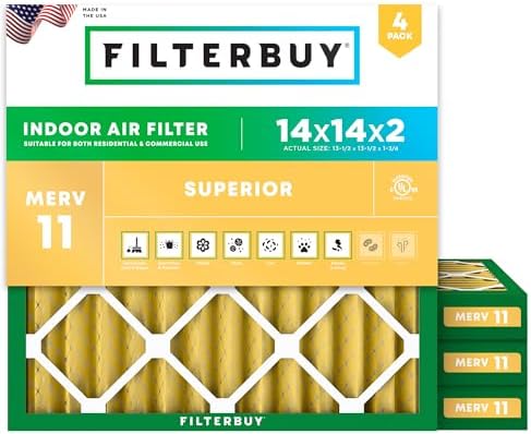 Filterbuy 14x14x2 Air Filter MERV 11 Pet & Allergy Defense (4-Pack) by Filterbuy