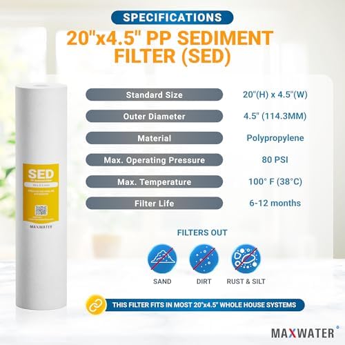 Max Water 1 Micron 20 x 4.5 Sediment Water Filter Cartridge - Whole House Water Filter Replacement Cartridge for Well Water System Compatible with DGD-5005-20, FP25B, AP810-2, FPMB5-20, 2-Pack - Image 2