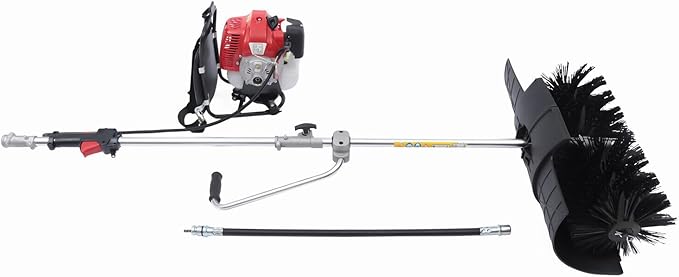 52cc 2 Stroke Gas Powered Backpack Broom Sweeper, 2.3HP Outdoor Handheld Sweeper Snow Sweeping Broom with Drive Rod, Portable Driveway Turf Lawns Cleaning Tools Petrol Engine Power Broom