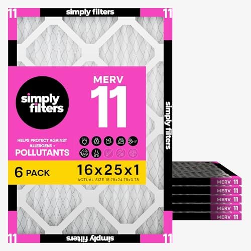 Simply 16x25x1 Air Filter, Merv 11, MPR 1000, 6 Pack, Furnace Air Filter for HVAC (Actual Size: 15.75"x24.75"x0.75") DUST, Pet, & Allergy Control by SimplyFilters